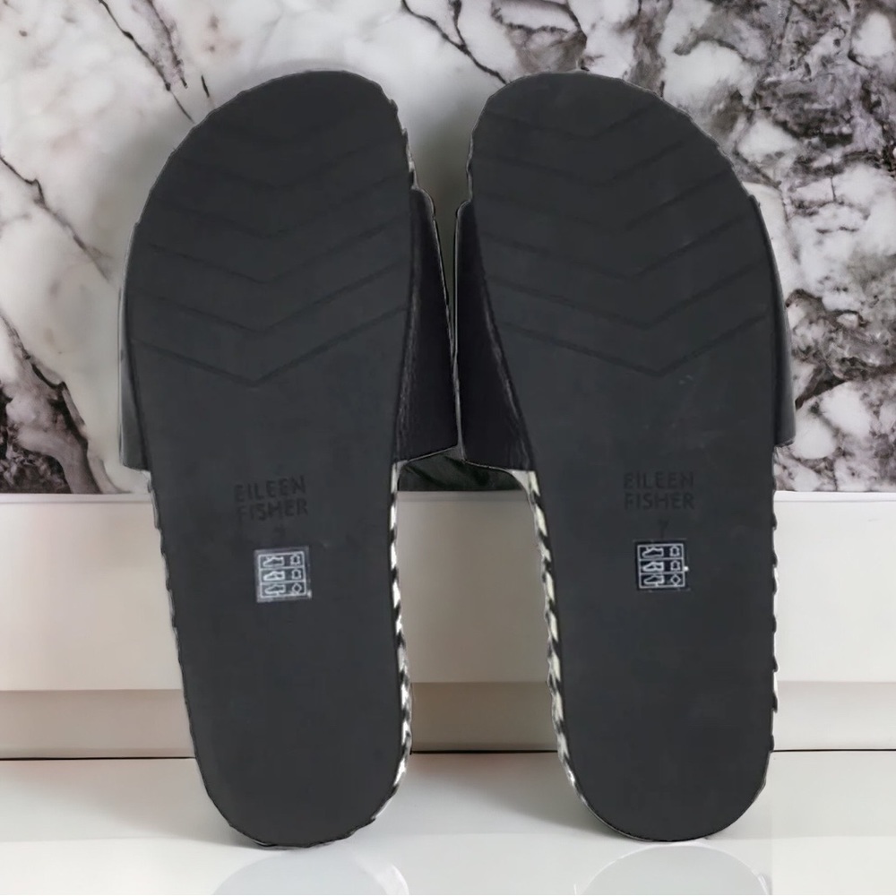 Eileen Fisher Pear Sandals 7 Slides Black + White Molded Leather Footbed NIB - Picture 10 of 14